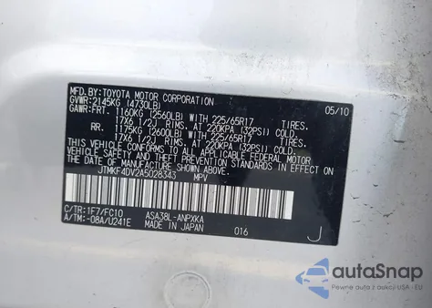 2010 Toyota Rav4 z USA, uszkodzony, nr VIN JTMKF4DV2A5028343